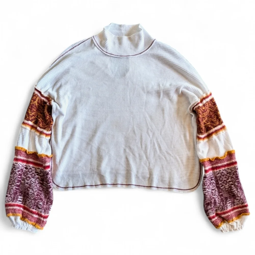 Free People Oversized Waffle Mock‎ Northern Lights Sweater Mock Neck Tunic Sz XS